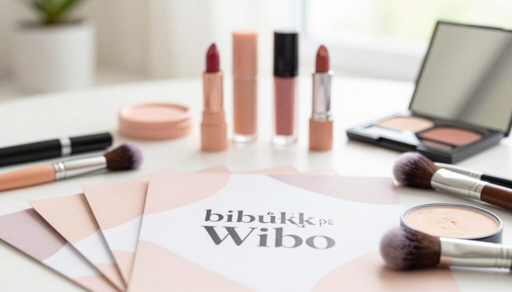 A beautifully arranged flat lay featuring "bibułki matujące Wibo" prominently in the foreground, surrounded by makeup essentials like a sleek compact, brushes, and a small mirror. The matting papers are delicately fanned out, showcasing their texture and packaging, which features a modern design. In the middle ground, soft pastel tones of lipsticks and blushes create a cohesive look, while a soft-focus background displays a bright, airy setting with natural light streaming in through a window, evoking a fresh morning atmosphere. The mood is uplifting and vibrant, perfect for illustrating makeup tips for hot and busy days. The composition should evoke professionalism, with an emphasis on elegance and practicality, without any people or text present in the image.