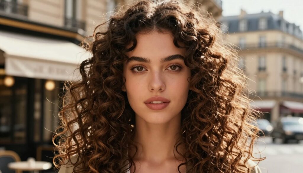 A close-up portrait of a young woman with beautifully defined curly hair, showcasing a glossy and vibrant texture. The foreground captures the individual curls cascading elegantly around her face, catching the soft, warm sunlight. In the middle, her serene expression highlights the natural volume of her hair, which appears bouncy and well-kept, reflecting the meticulous grooming of curly and wavy locks. The background features a softly blurred Parisian scene, with hints of charming café terraces and iconic architecture, evoking a relaxed yet chic atmosphere. The lighting is natural, creating gentle highlights and low lights that enhance the curls' intricacy. The overall mood is stylish and sophisticated, conveying a sense of effortless beauty and care in hair maintenance. A close-up portrait of a young woman with beautifully defined curly hair, showcasing a glossy and vibrant texture. The foreground captures the individual curls cascading elegantly around her face, catching the soft, warm sunlight. In the middle, her serene expression highlights the natural volume of her hair, which appears bouncy and well-kept, reflecting the meticulous grooming of curly and wavy locks. The background features a softly blurred Parisian scene, with hints of charming café terraces and iconic architecture, evoking a relaxed yet chic atmosphere. The lighting is natural, creating gentle highlights and low lights that enhance the curls' intricacy. The overall mood is stylish and sophisticated, conveying a sense of effortless beauty and care in hair maintenance.